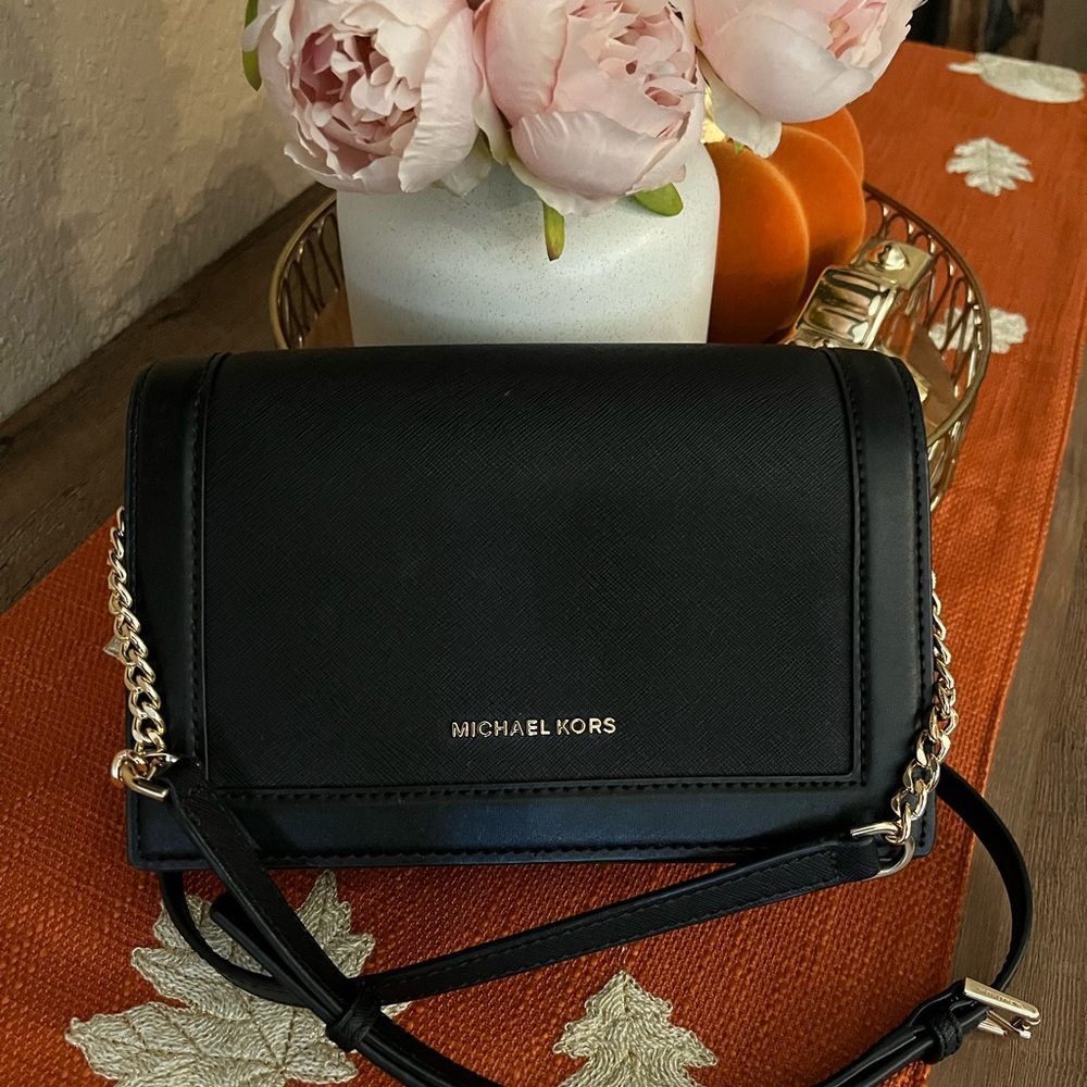 Michael Kors Black Crossbody Bag with Gold Chain
